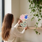 Gepersonaliseerd 1-2 Bloemen Handafdrukken Houten Bord met Naam en Tekst Verjaardag Moederdag Cadeau voor Mama Vrouwen