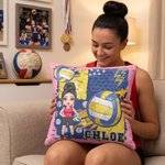 Personalised Volleyball Cartoon Character Cushion Cover with Name and Number Home Decor Anniversary Birthday Gift for Volleyball Players