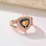 Personalized Zircon Heart Birthstone Sterling Silver Ring with Engraved Name Year and Text Birthday Anniversary Graduation Gift for Graduates