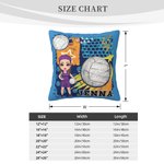 Personalised Volleyball Cartoon Character Cushion Cover with Name and Number Home Decor Anniversary Birthday Gift for Volleyball Players