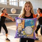 Personalised Volleyball Cartoon Character Cushion Cover with Name and Number Home Decor Anniversary Birthday Gift for Volleyball Players