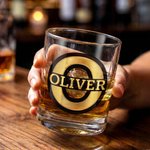 Personalised Classic Metallic Colour Initial 10 oz Old Fashioned Rock Whiskey Glass with Name Father's Day Birthday Gift for Dad Man Whiskey Enthusiast