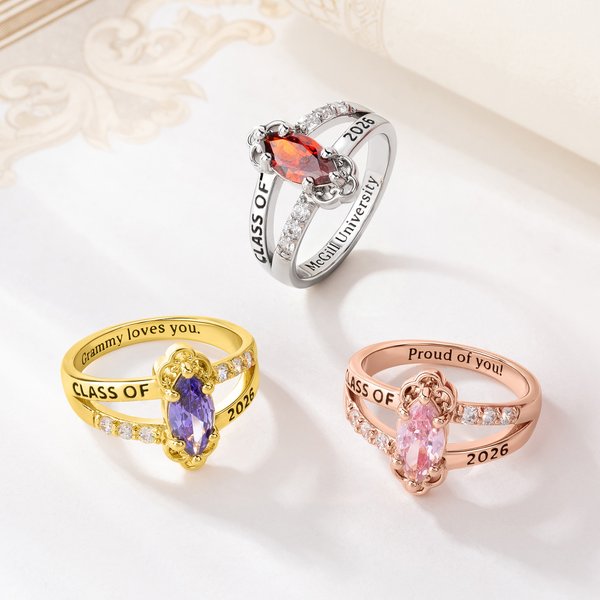 Anillo Personalizado de Plata de Ley con Piedra de Nacimiento y Texto Dainty Jewelry Anniversary Senior Night Graduation Party Gift for Graduates