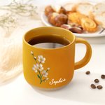 Personalised Pearl Effect Birth Flower 12 oz Ceramic Coffee Mug with Handle and Name Daily Use Birthday Mother's Day Gift for Women