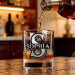 Personalised Classic Metallic Colour Initial 10 oz Old Fashioned Rock Whiskey Glass with Name Father's Day Birthday Gift for Dad Man Whiskey Enthusiast