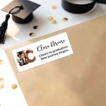 Personalized Grad Cap Bear Initial Waterproof Return Address Labels Stickers with Name and Text DIY Decor Graduation Party Favor for Graduates