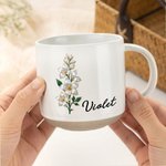 Personalised Pearl Effect Birth Flower 12 oz Ceramic Coffee Mug with Handle and Name Daily Use Birthday Mother's Day Gift for Women