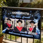 Personalized Congrats 3 Graduation Photos Multicolour Banner with Name Year and School Name Party Backdrop Decor Graduation Gift for Graduates