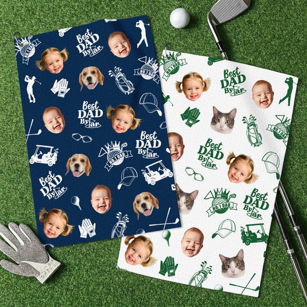 Personalized Best Dad 1-3 Face Photos Golf Quick-Dry Sports Towel Daily Use Father's Day Gift for Dad Golfer