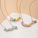Personalised Birth Flower Colourful 3D Enamel Bubble Letter Name Necklace Birthday Anniversary Gift for Women Girls