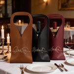 Borsa per il vino in pelle PU con manico, personalizzata con nome in finto metallo, accessori protettivi per il vino, regalo per gli amanti del vino.
