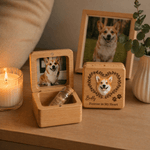 Scatola di legno personalizzata con nome inciso e bottiglia di vetro Avatar di cane e gatto in 3D Regalo commemorativo di compleanno per la perdita di animali domestici