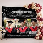 Personalized Congrats 3 Graduation Photos Multicolour Banner with Name Year and School Name Party Backdrop Decor Graduation Gift for Graduates