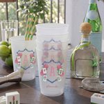 Personalisierte Mahjong Thema rosa Hortensie gefrostet Kunststoffbecher mit Initial und Name Mahjong Club Geburtstagsgeschenk für Preppy Mädchen Mahjong Liebhaber