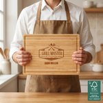 Personalized BBQ Grill Master FSC Charcuterie Bamboo Cutting Board with Name and Date Housewarming Wedding Birthday Gift for Family Friends