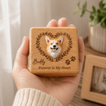 Scatola di legno personalizzata con nome inciso e bottiglia di vetro Avatar di cane e gatto in 3D Regalo commemorativo di compleanno per la perdita di animali domestici