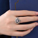 Personalized Zircon Heart Birthstone Sterling Silver Ring with Engraved Name Year and Text Birthday Anniversary Graduation Gift for Graduates