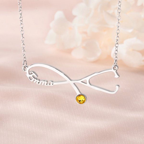 Personalized Exquisite Stethoscope Birthstone Necklace with Name Dainty Jewelry Graduation Birthday Gift for Medical Staff Graduate