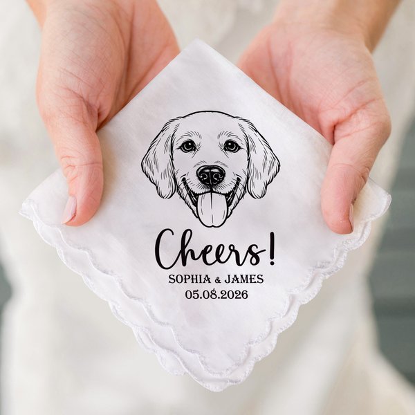 Personalisierte Linie Kunst Stil Haustier Foto 100% Baumwolle Hochzeit Taschentuch mit Namen und Datum Hochzeit Party Geschenk für Braut Brautjungfer