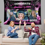 Personalized Congrats 3 Graduation Photos Multicolour Banner with Name Year and School Name Party Backdrop Decor Graduation Gift for Graduates