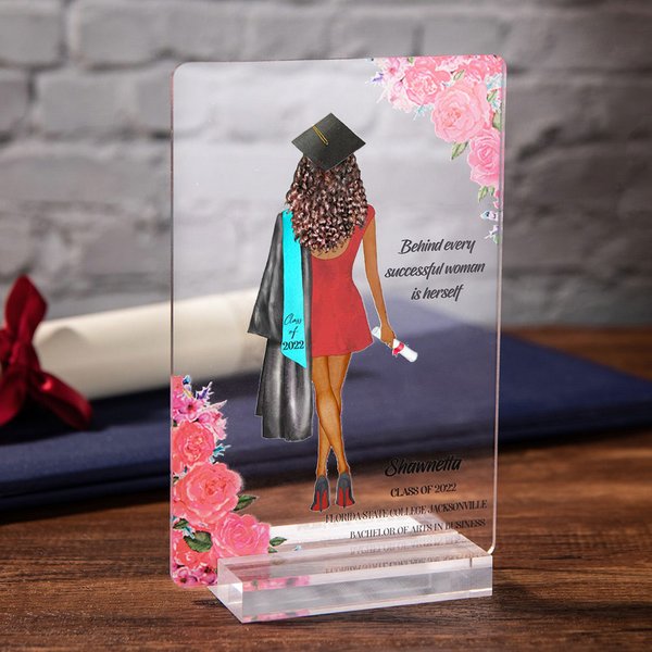 Personalized Graduation Girl Boy Acrylic Plaque Floral Keepsake with Name Text and Class of 2026 Gift for Graduates