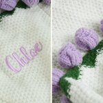 Personalised Crocheted Rose Bouquet Blanket with Embroidered Name Home Decor Birthday Anniversary Gift for Wife Girlfriend Her