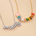 Personalised Birth Flower Colourful 3D Enamel Bubble Letter Name Necklace Birthday Anniversary Gift for Women Girls