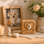 Scatola di legno personalizzata con nome inciso e bottiglia di vetro Avatar di cane e gatto in 3D Regalo commemorativo di compleanno per la perdita di animali domestici