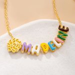Personalised Birth Flower Colourful 3D Enamel Bubble Letter Name Necklace Birthday Anniversary Gift for Women Girls