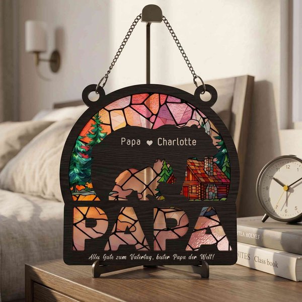 Personalisierter Acryl-Sonnenfänger mit Papa-Bär und Baby-Bär | mit Namen und Text | Fensterhänger | Geburtstag Vatertag Geschenk für Papa