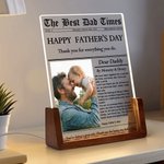 Personalised The New York Times Style Photo LED Night Light with Wooden Base Name Text Home Bedroom Decor Father's Day Gift for Dad