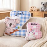 Personalised Cute Cartoon Animal Plaid Initial Shaped Cushion Home Decor Birthday Gift for Boys Girls