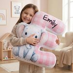 Personalised Cute Cartoon Animal Plaid Initial Shaped Cushion Home Decor Birthday Gift for Boys Girls