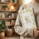 Libreta A5 con espiral y texto Personalizada Flor de Nacimiento Inicial Dorada Regalo de Cumpleaños Día de la Madre para Mamá Amiga