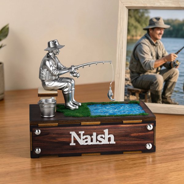 Personalized Fishing Figurine with Name Office Desk Decoration Birthday Father's Day Gift for Fishing Lovers Dad Grandpa Man