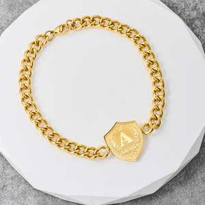 Personalized Crown Wreath Shield Initial Bracelet with Name Father's Day Birthday Gift for Father Man