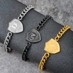 Gepersonaliseerde Kroonkrans Schild Initiaal Armband met Naam Vaderdag Verjaardagscadeau voor Vader Man
