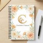 Libreta A5 con espiral y texto Personalizada Flor de Nacimiento Inicial Dorada Regalo de Cumpleaños Día de la Madre para Mamá Amiga