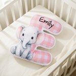 Personalised Cute Cartoon Animal Plaid Initial Shaped Cushion Home Decor Birthday Gift for Boys Girls