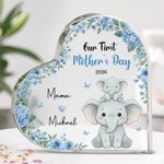 Gepersonaliseerde Eerste Moederdag Hartvormige Acrylplaat met Ouder-kinddieren Naam en Jaar Moederdag- of Verjaardagscadeau voor Kersverse Moeder