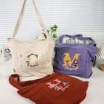 Personalizada Nacimiento Flor Ramo Caricatura Personaje Bolsa de pana con inicial y nombre Uso diario Cumpleaños Día de la Madre Regalo para Niña Mujer