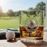 Personalized 2D Metallic Style Print Golf Theme Whiskey Glass with Name Golf Club Birthday Father's Day Gift for Golf Lovers