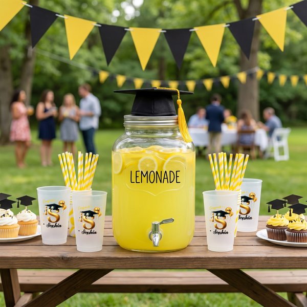 Personalized Graduation Cap Initial Set of 10 Disposable Frosted Plastic Cups with Year Name Celebration Graduation Party Favor for Graduates