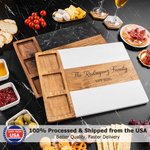 Personalized Engraved Name Date Acacia Marble Cutting Board Coaster Set with Ceramic Bowl Wooden Spoon Ship from USA Housewarming Gift for Family