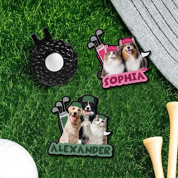 Personalized Multi-Color 1-4 Pet Photos Golf Hat Clip with Name Daily Use Birthday Gift for Golf Enthusiasts Pet Owners