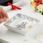 Personalised Hand-Drawn Pencil Style Graduation Photo Ceramic Jewellery Dish with Year Name and School Name Daily Use Graduation Gift for Graduate