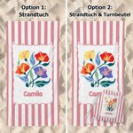 Personalisiertes gestreiftes Strandtuch mit Geburtsblume | mit Namen | schnelltrocknend | Turnbeutel optional | Geburtstag Geschenk für Mama Freundin