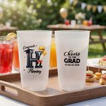 Personalized Graduation Cap Initial Set of 10 Disposable Frosted Plastic Cups with Year Name Celebration Graduation Party Favor for Graduates