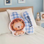 Personalised Cute Cartoon Animal Plaid Initial Shaped Cushion Home Decor Birthday Gift for Boys Girls