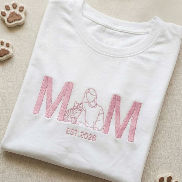 Bordado Personalizado Mascota Papá Mamá Foto Suave Camiseta Sudadera Sudadera con capucha con el año Uso diario Cumpleaños Aniversario Regalo para los amantes de las mascotas